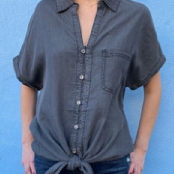 1250° C Tops - 1250° C 1250 C Lightweight Denim Button Down Tie Front Top sz M